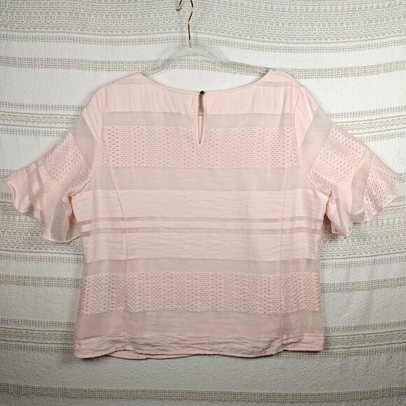 Liz Claiborne Career Pink Lined Blouse Sheer Flutter Sleeve Work Top Size L - Picture 2 of 7